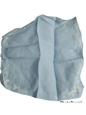 Wedding Something Blue Sheer Handkerchief 10in Square White Embroidery Vintage